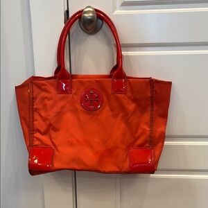 Tory Burch Red Tote Bag with Signature Medallion